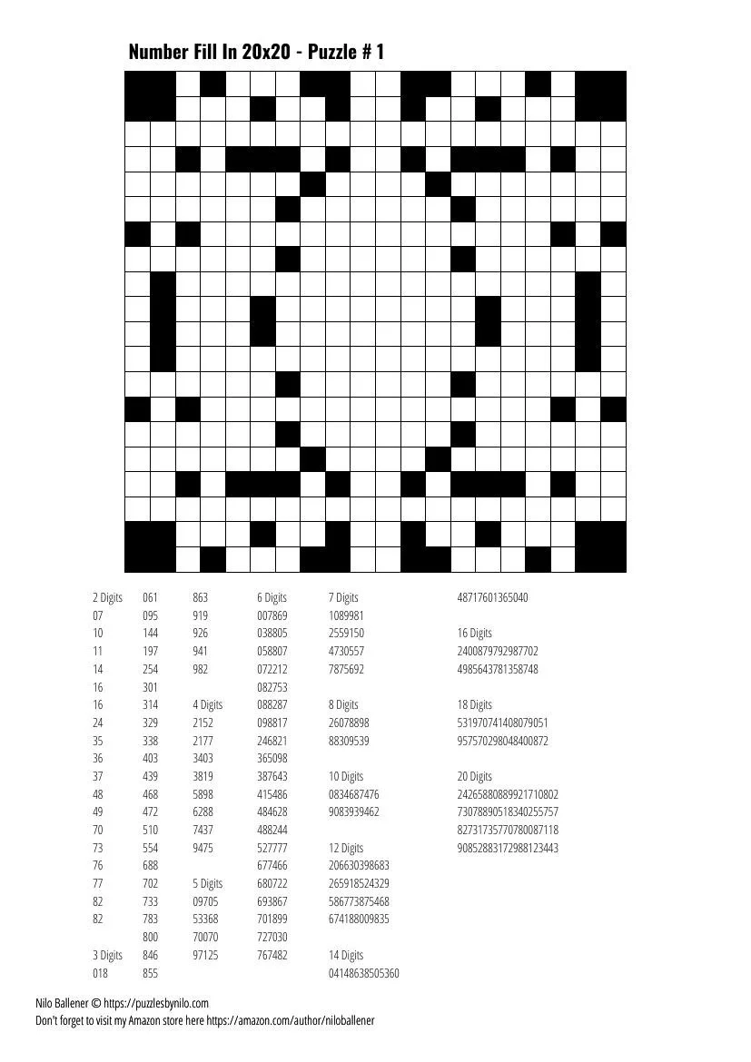 Number Fill It In Puzzles Printable