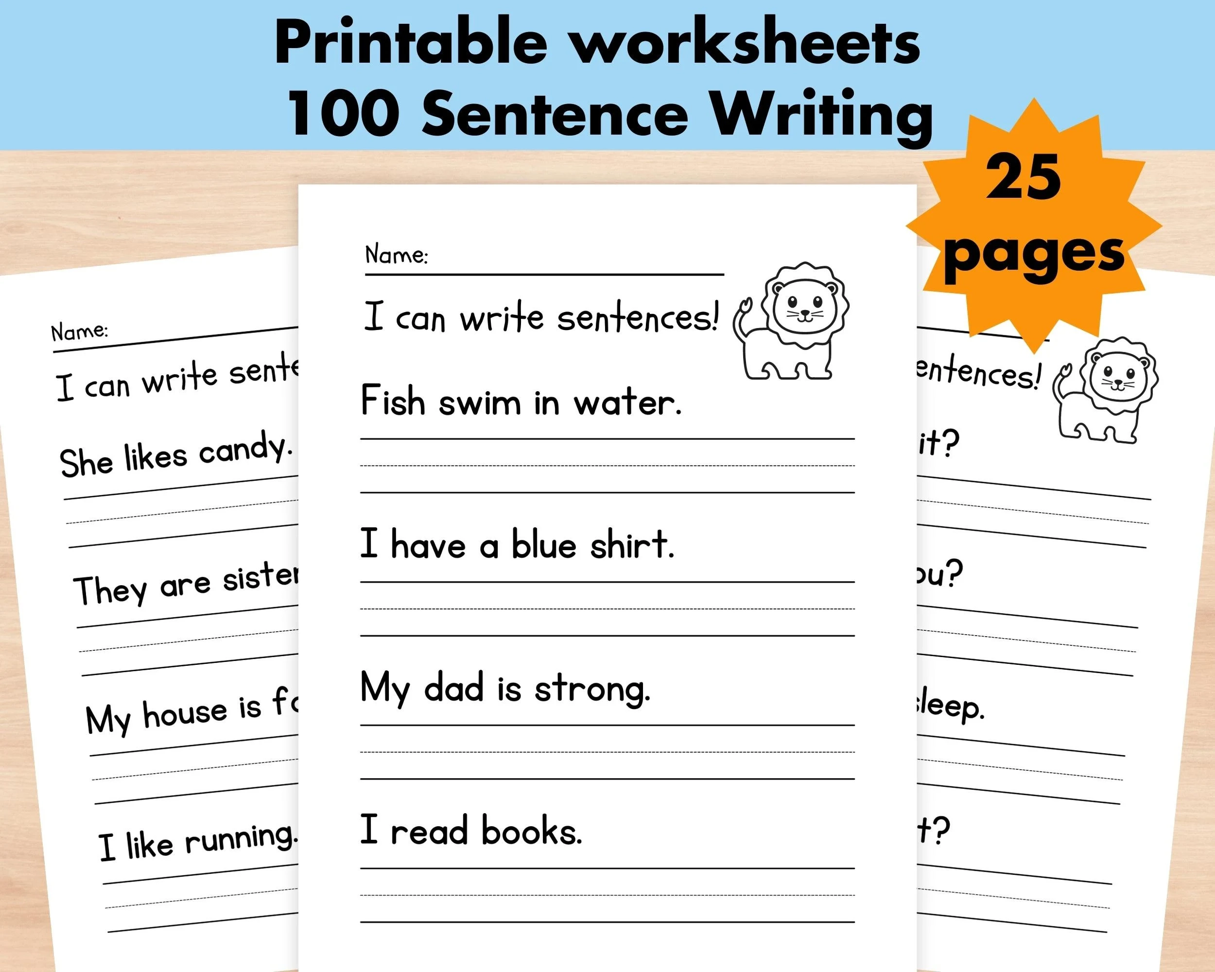 100 Sentence Writing Practice Worksheets Printable English 