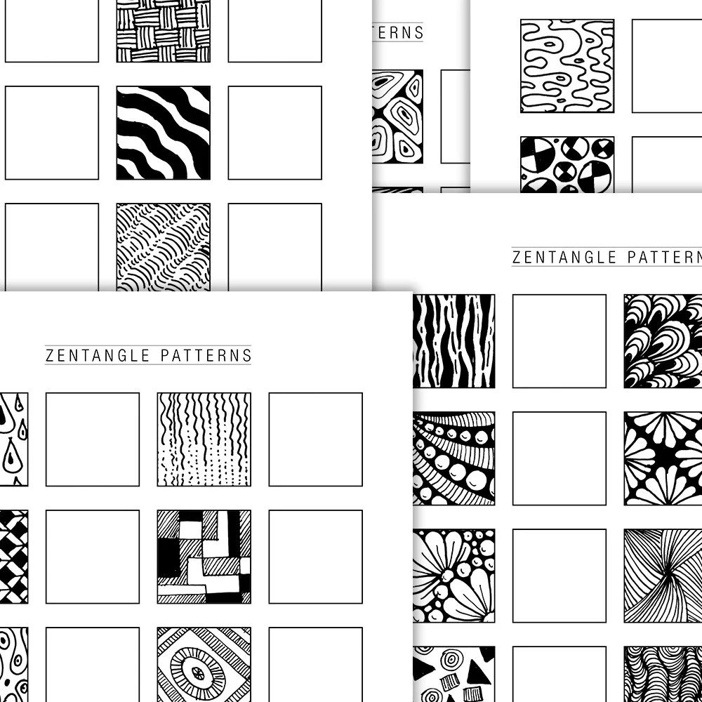 100 Zentangle Patterns Printable Templates Pack Digital Art 