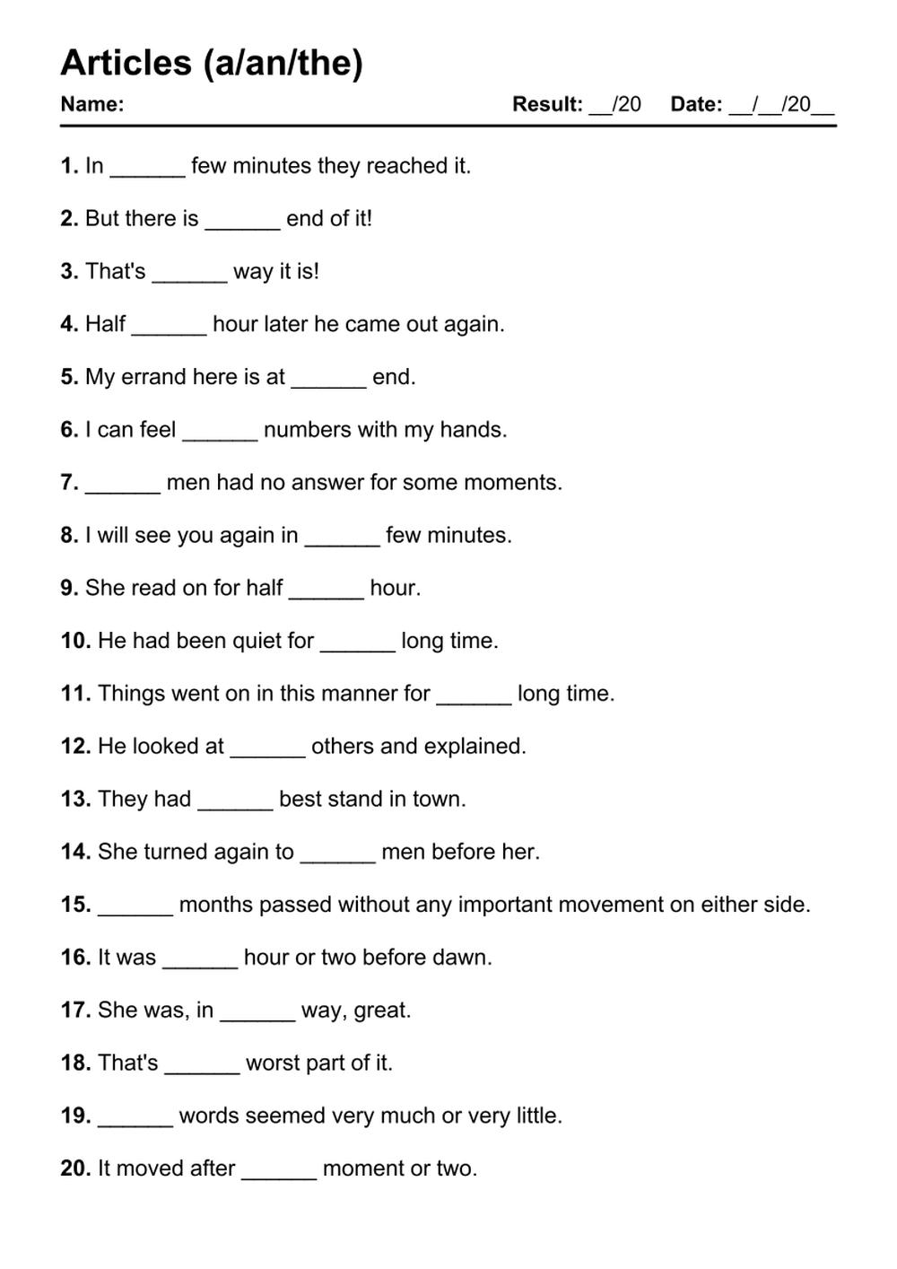 101 Articles PDF Worksheets With Answers 2145 Exercises Grammarism
