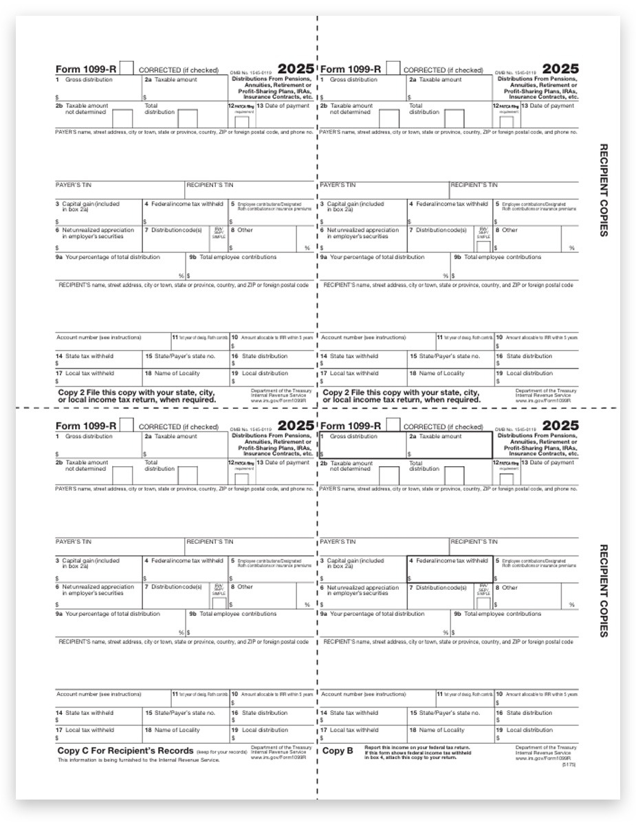 1099R Tax Forms 2025 4up Recipient Copies DiscountTaxForms