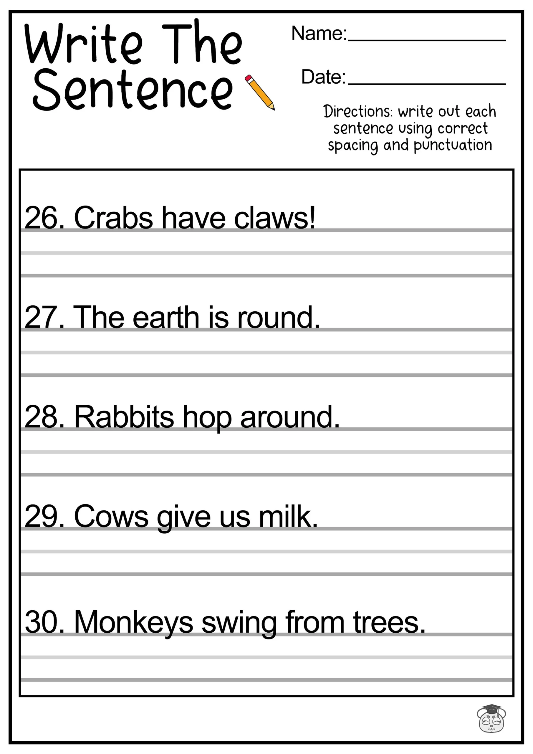11 Printable Sentence Writing English Worksheets Improve Reading 