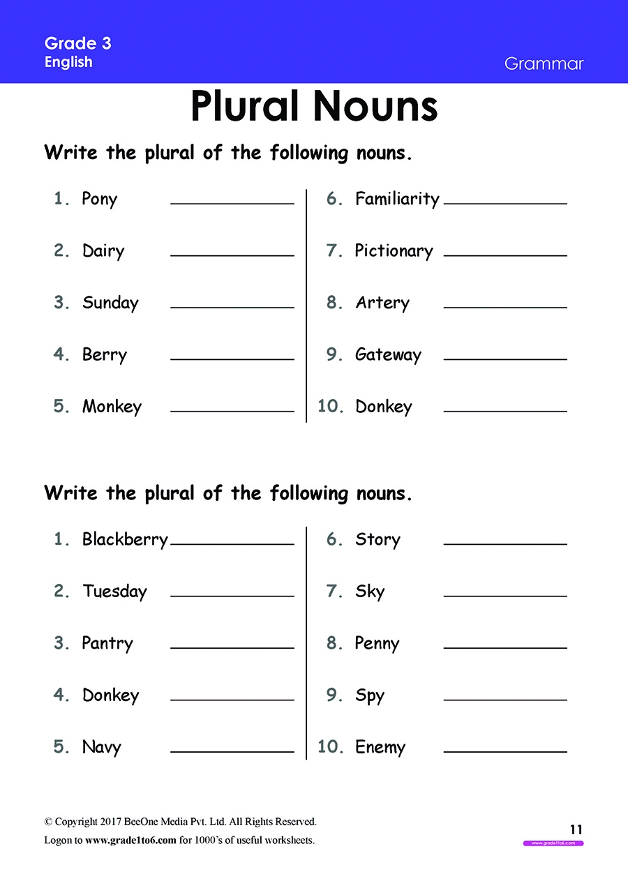 11 worksheets grammar pural 