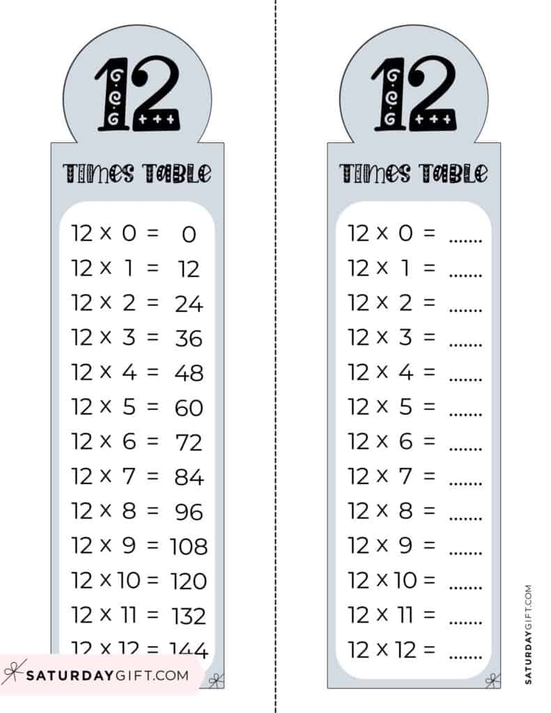 12 Times Table Chart 15 Cute amp Free Printables SaturdayGift