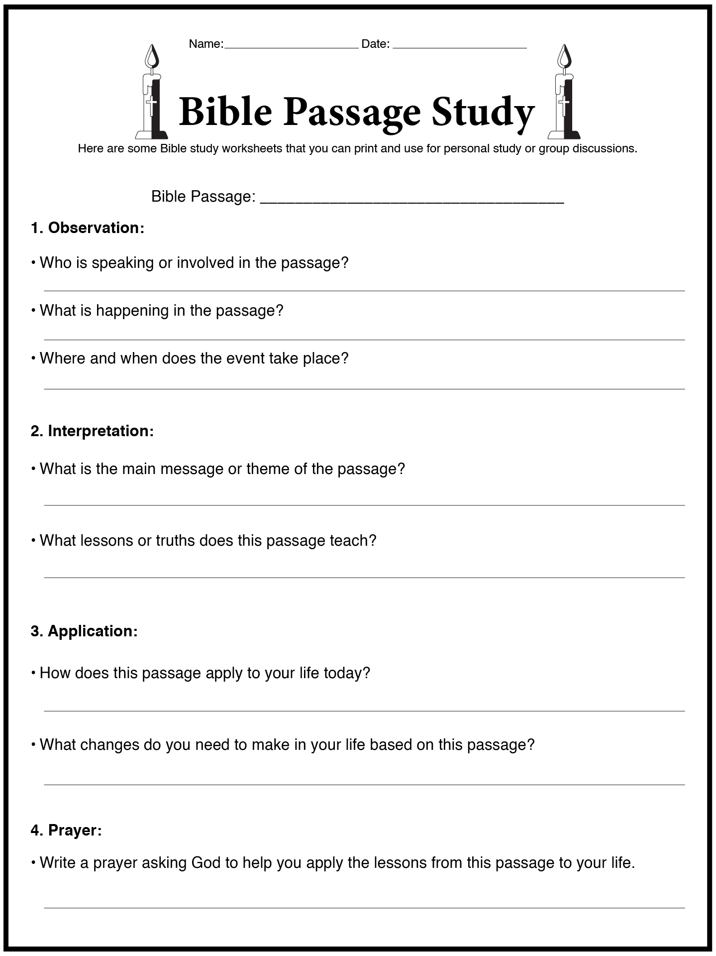 Printable Bible Worksheets For Teens