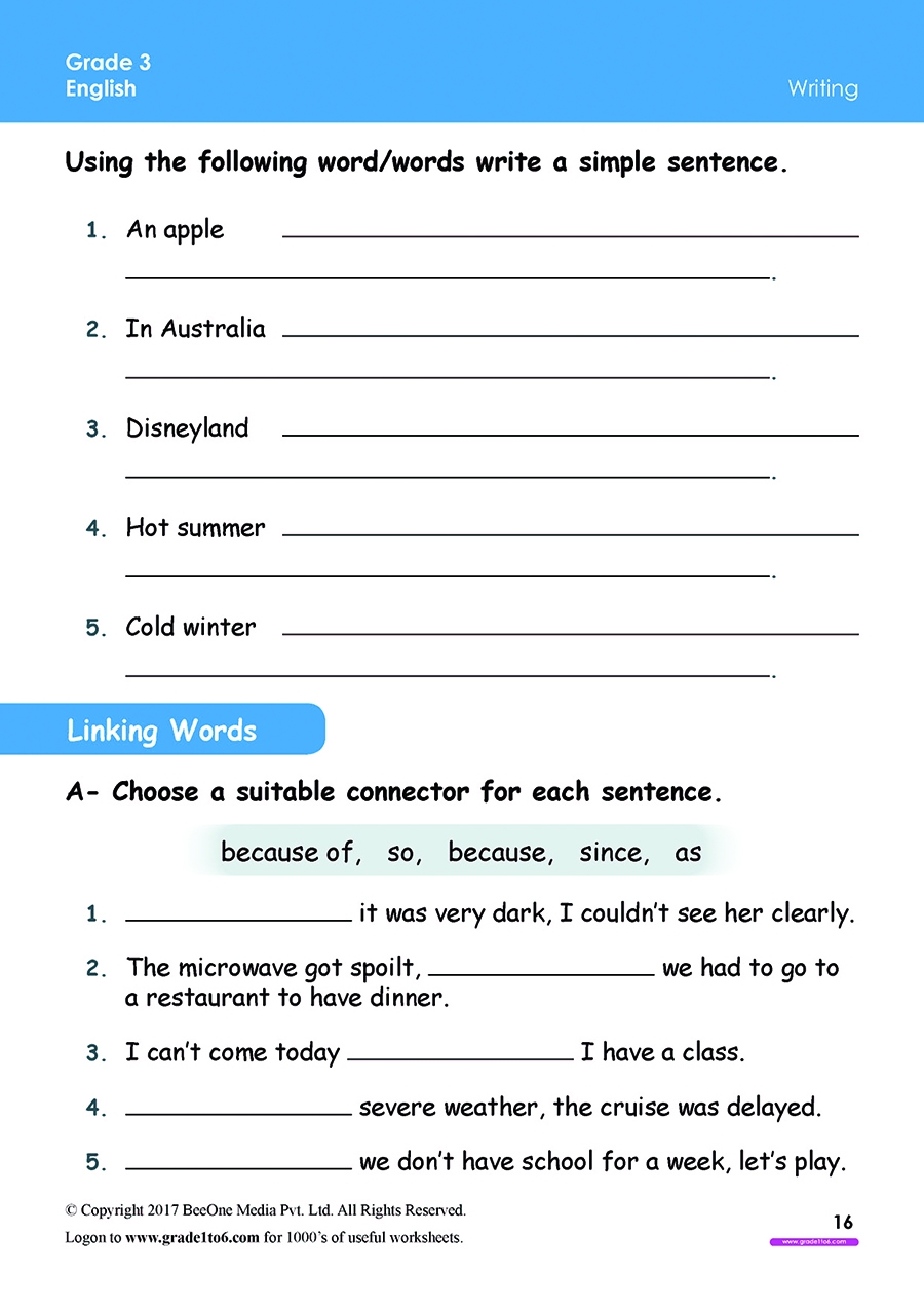 16 worksheets writing grade 3 