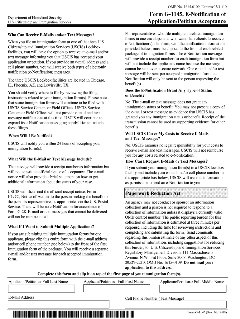2009 Form USCIS G 1145 Fill Online Printable Fillable Blank 