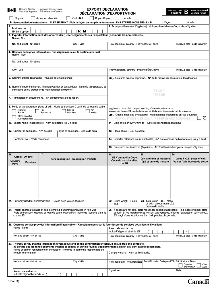 2011 2025 Form Canada B13A Fill Online Printable Fillable Blank 
