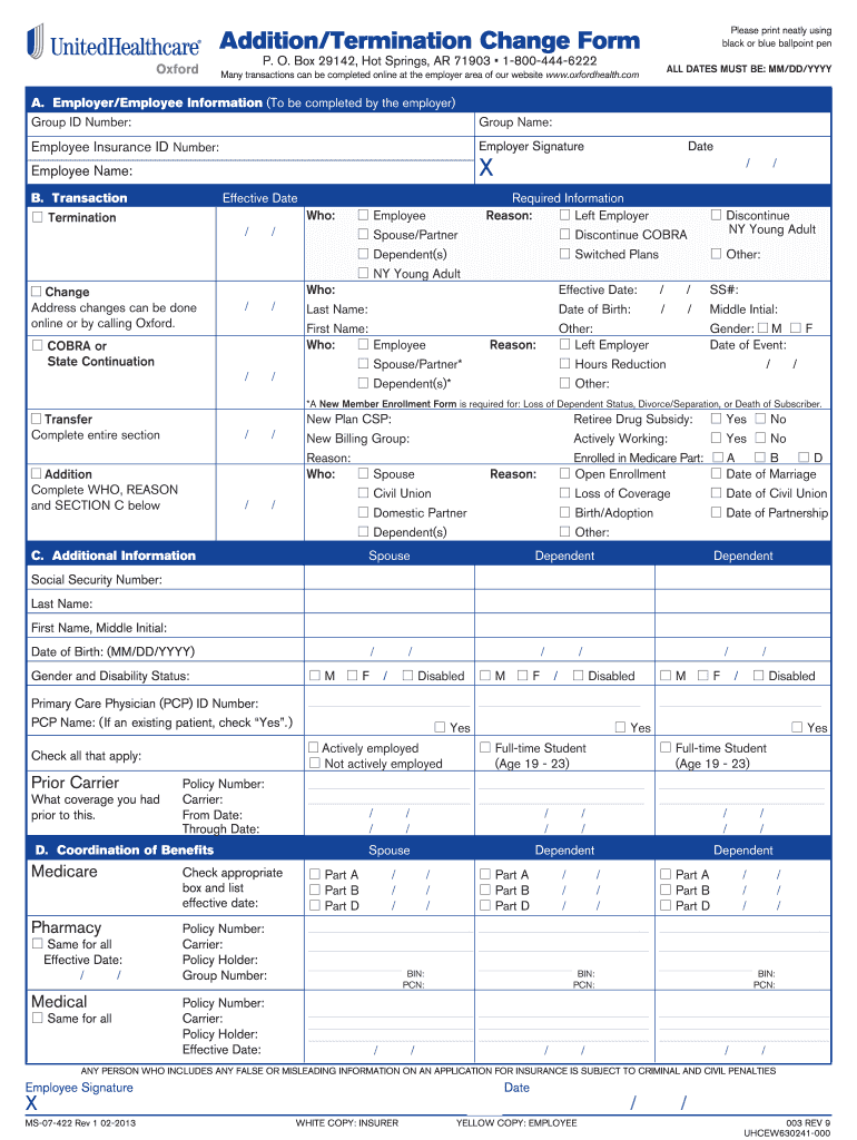 2013 2025 Form UHC MS 07 422 Fill Online Printable Fillable 