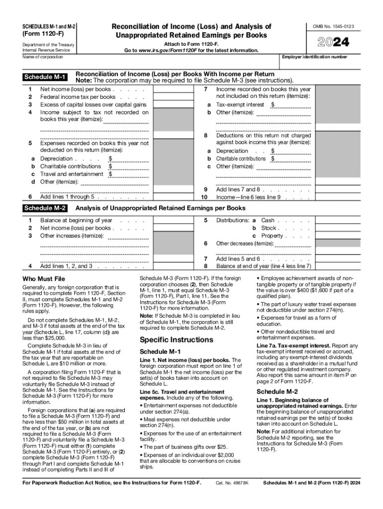 2024 Form IRS 1120 F Schedule M 1 amp M 2 Fill Online Printable 