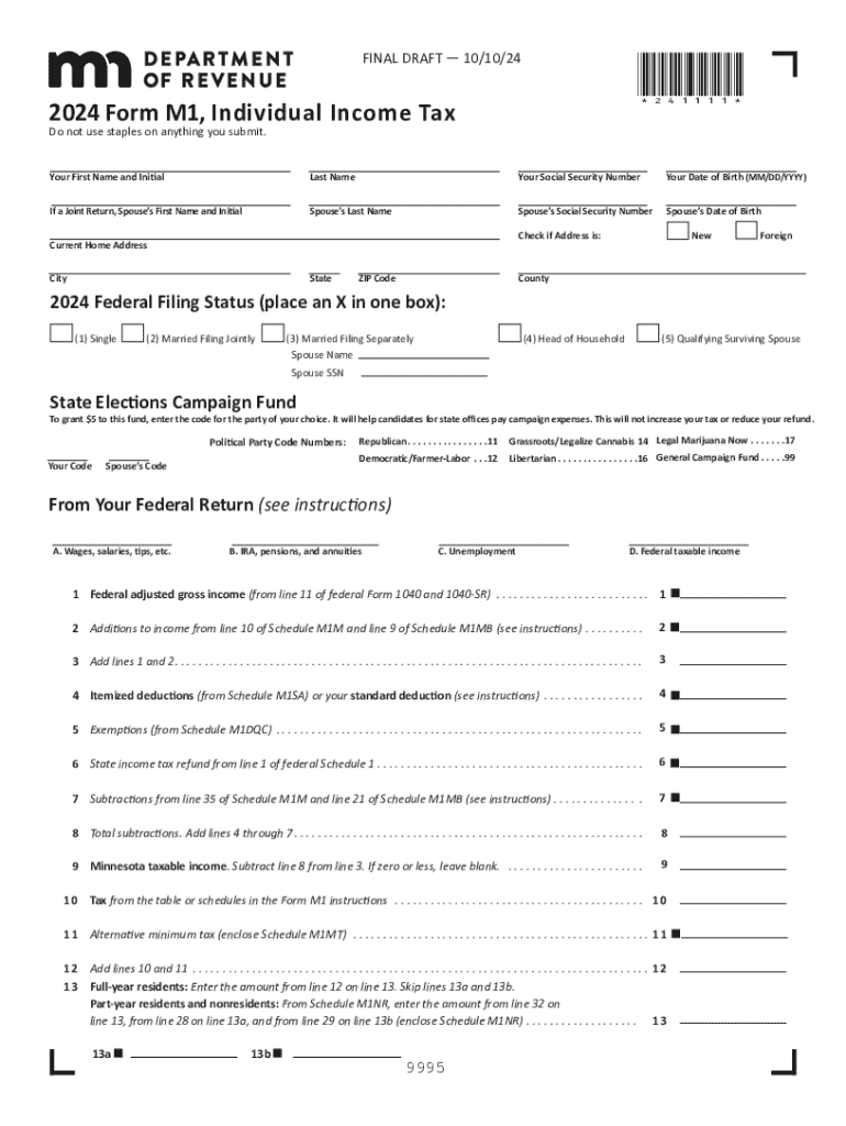 2024 Form MN DoR M1 Fill Online Printable Fillable Blank 