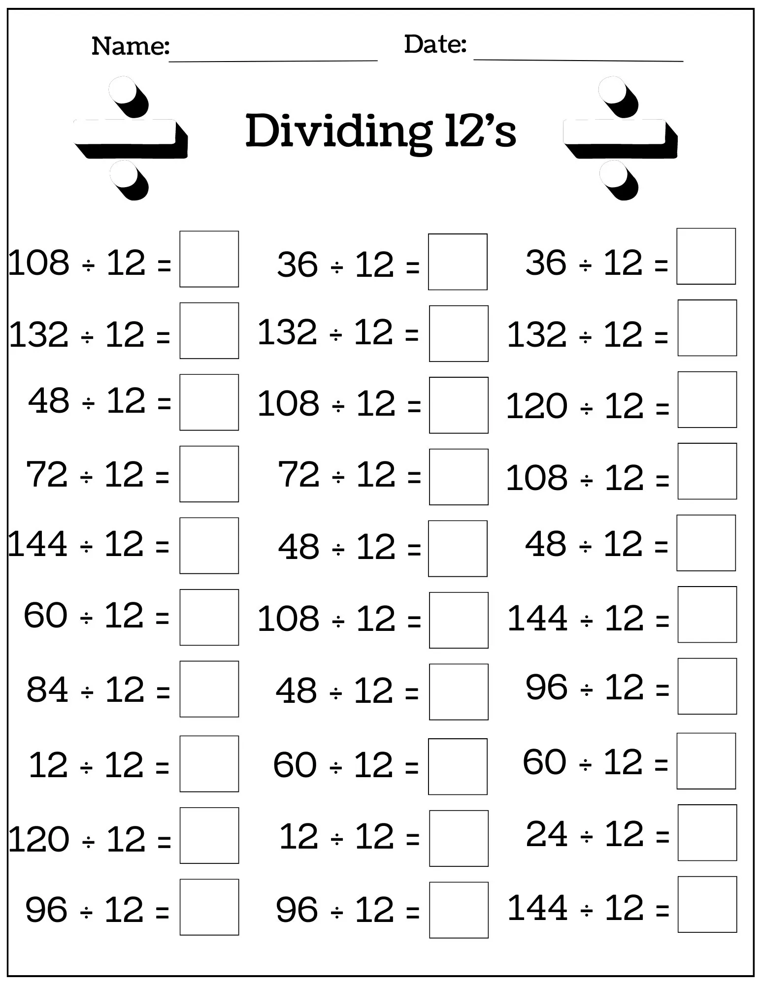 24 Printable Multiplication And Division Worksheets 1 12 Fill 