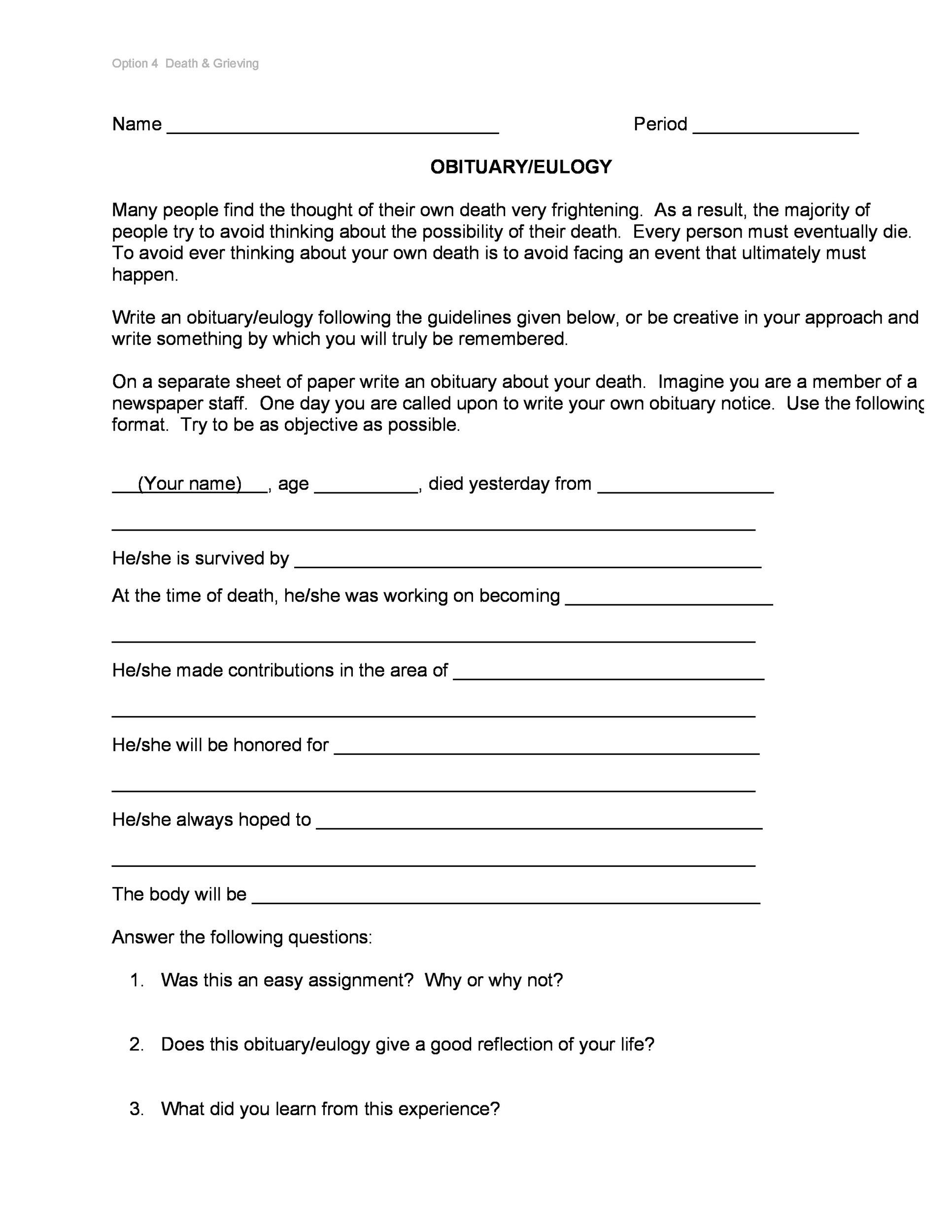 Free Obituary Form To Fill Out