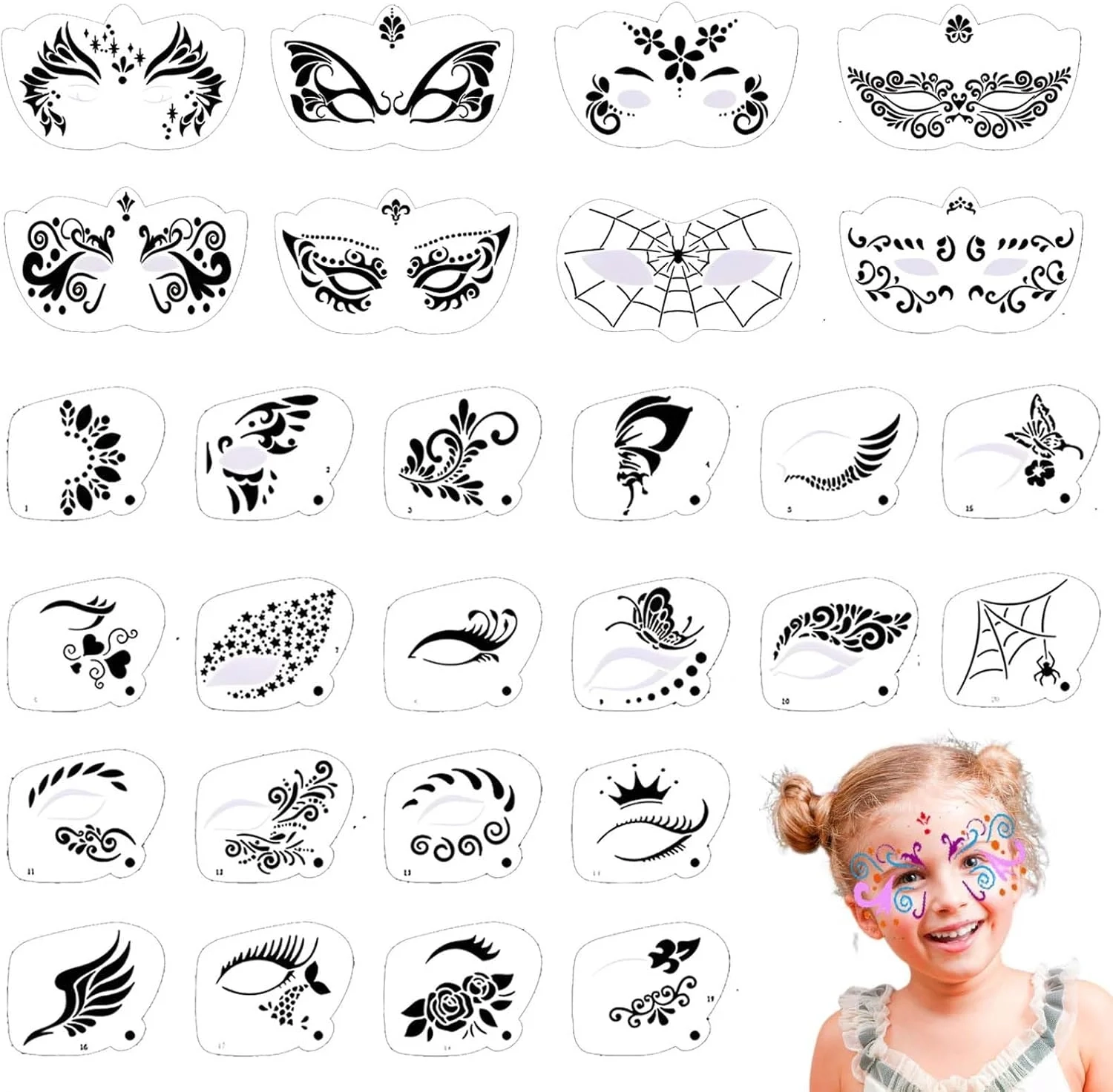 28 Pcs Face Paint Stencils Kits Face Painting Stencils Reusable 