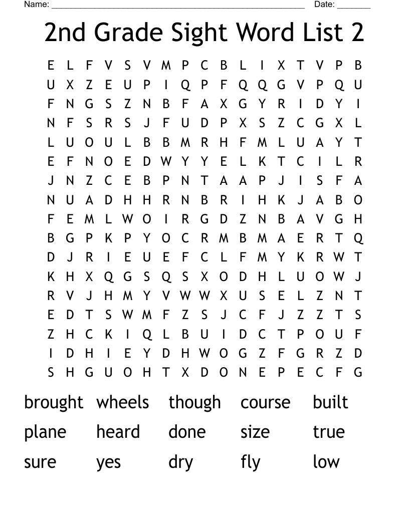 2nd Grade Sight Word List 2 Word Search WordMint