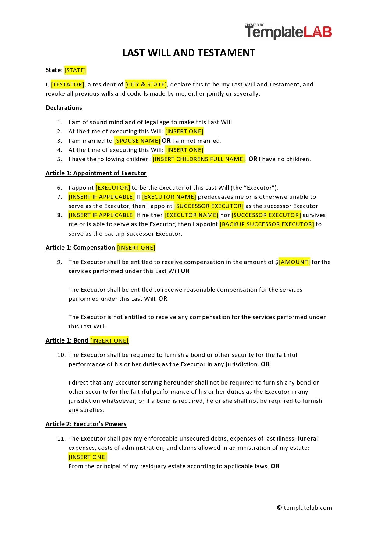 Printable Simple Will Template