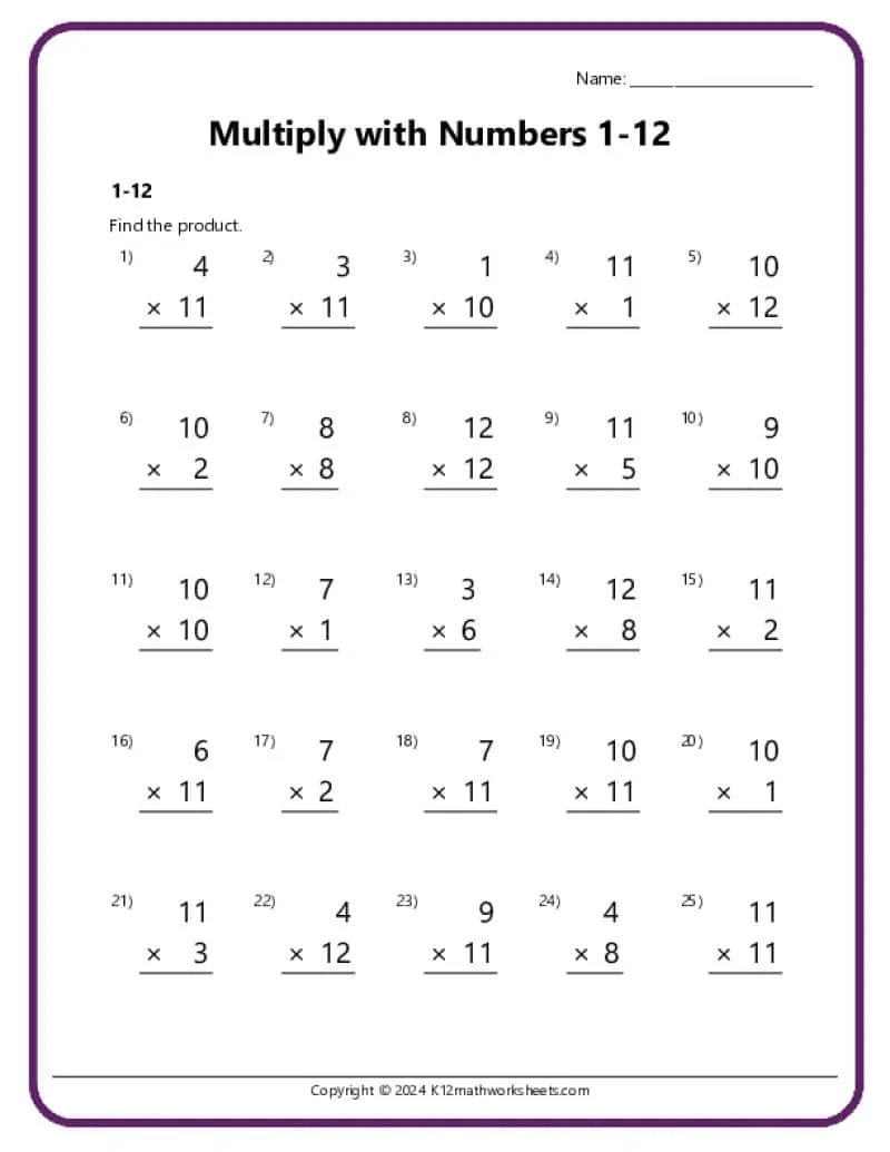 3rd Grade Multiplication Worksheets K12 Math Worksheets