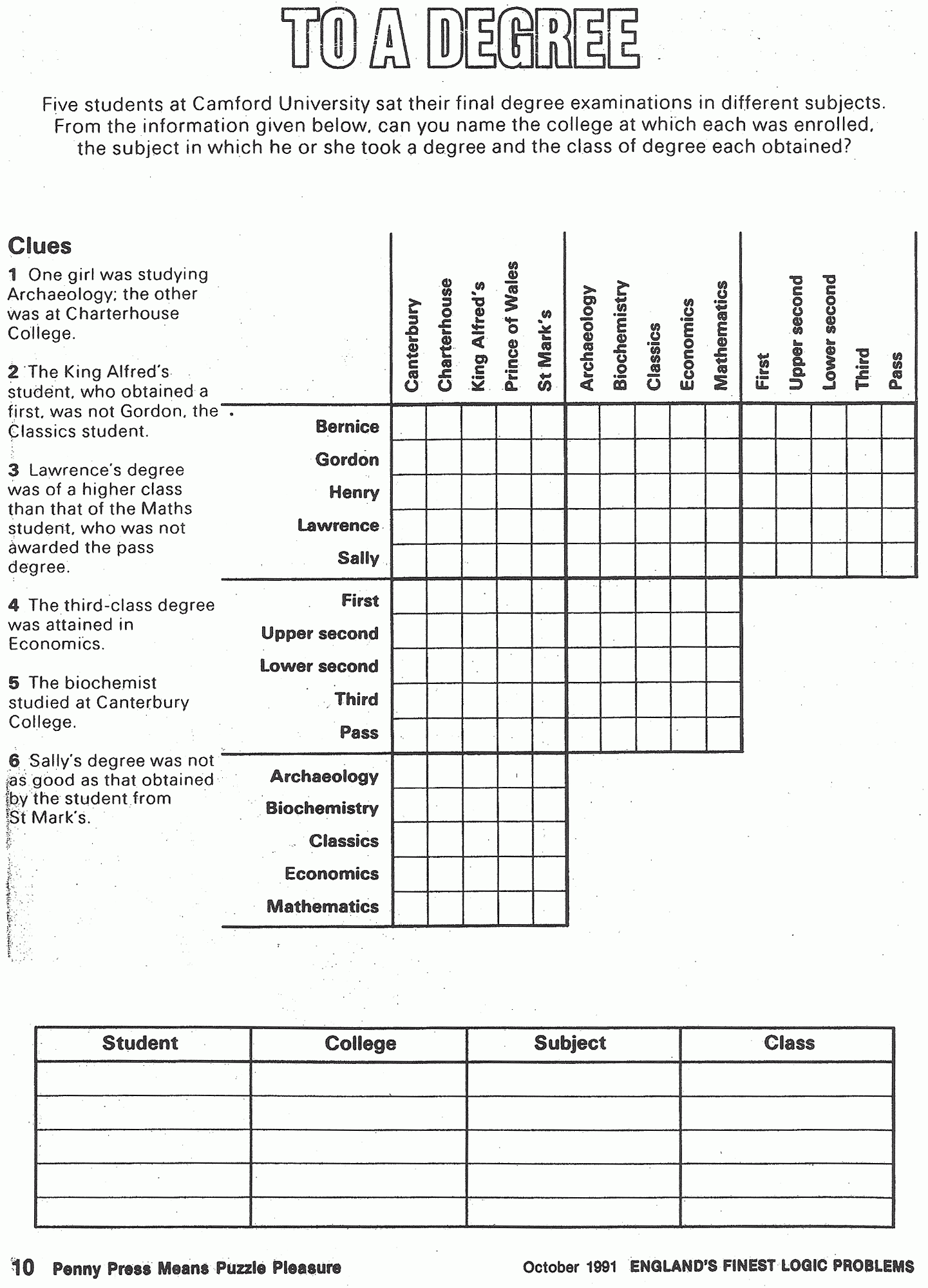 Free Printable Logic Puzzles With Grids