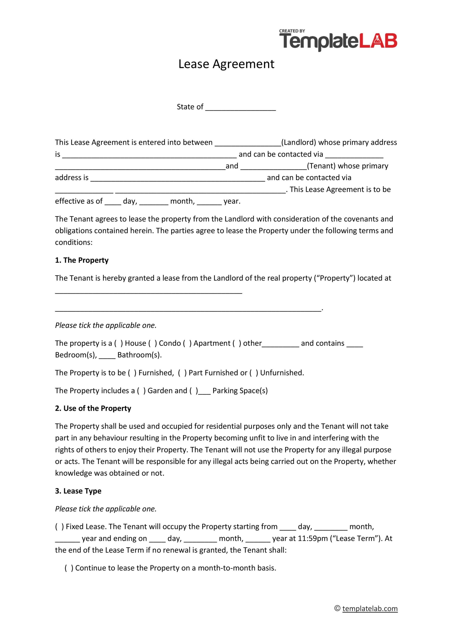 Rental Lease Template Printable