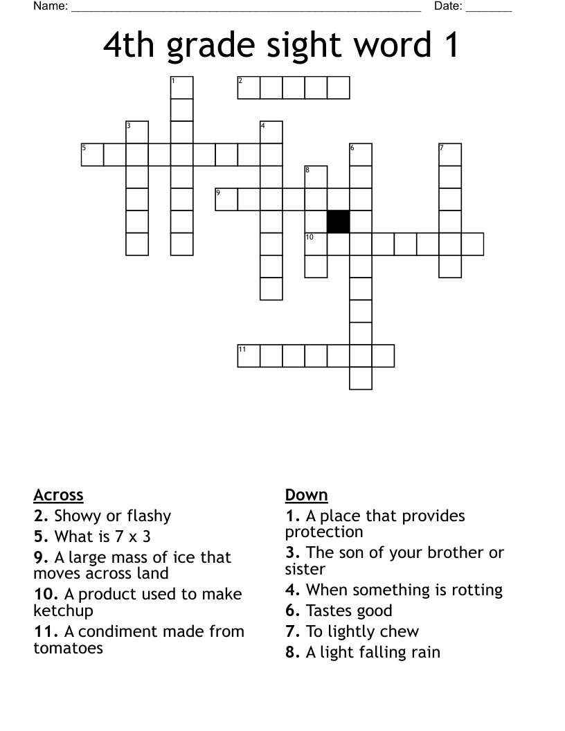 Printable 4th Grade Crossword Puzzles
