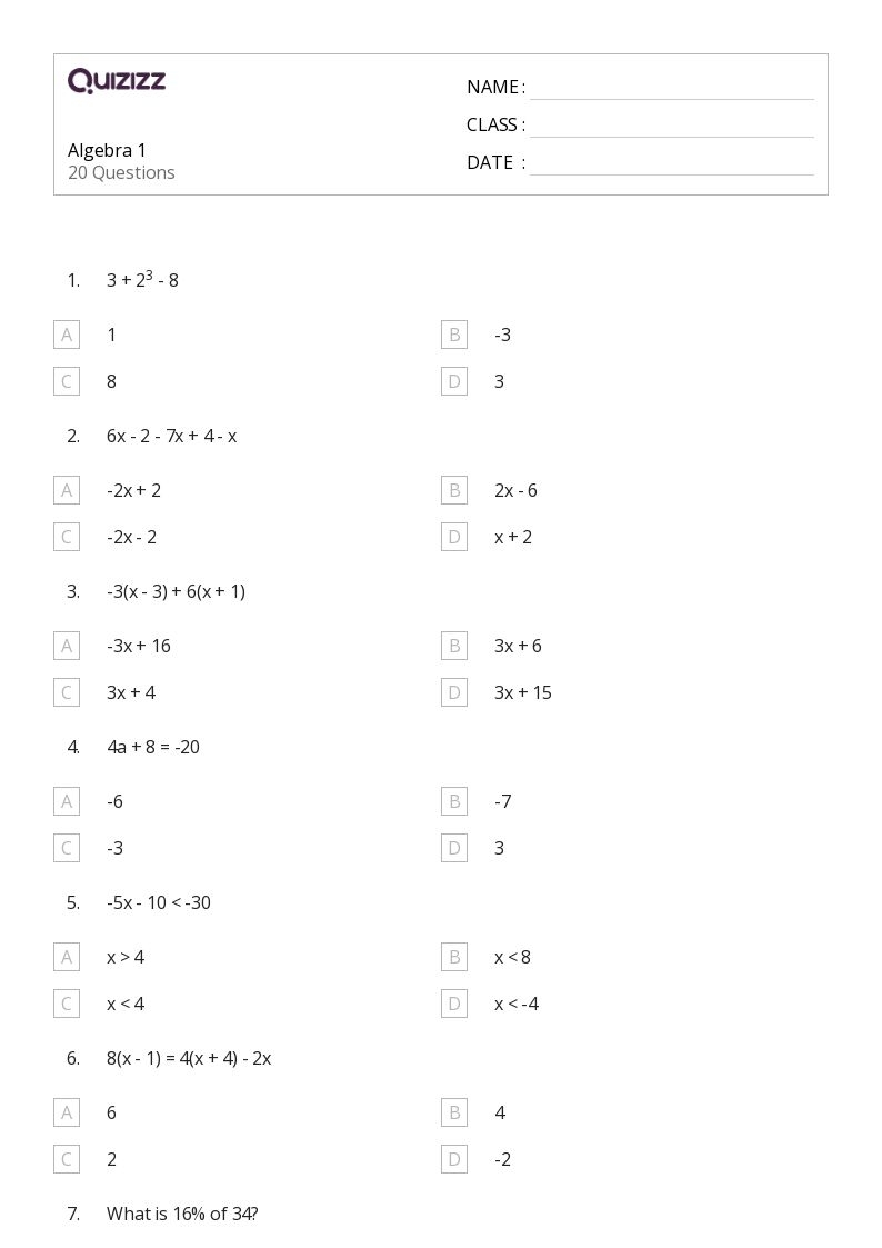 50 Algebra Worksheets For 9th Grade On Quizizz Free amp Printable 