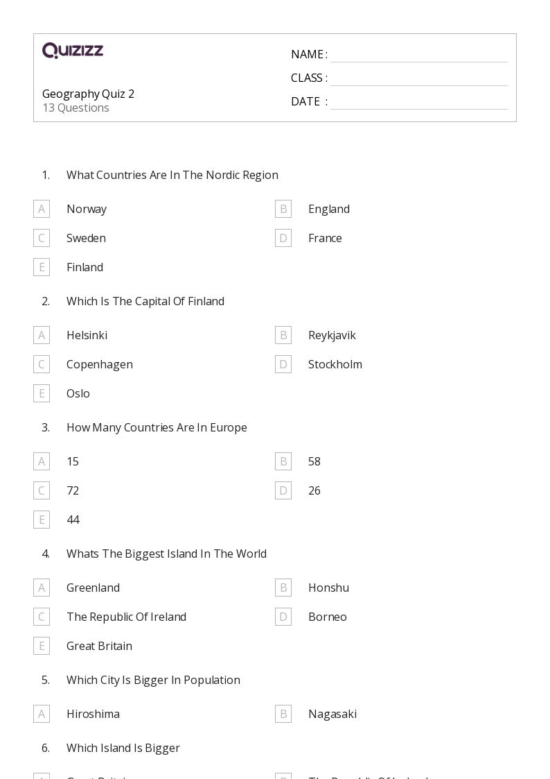50 Geography Worksheets On Quizizz Free amp Printable