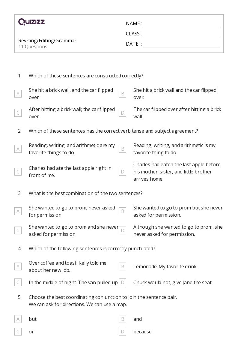 50 Grammar Worksheets For 7th Grade On Quizizz Free amp Printable