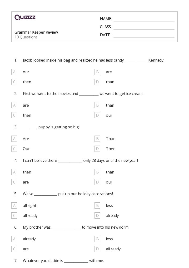 50 Grammar Worksheets For 7th Grade On Quizizz Free amp Printable