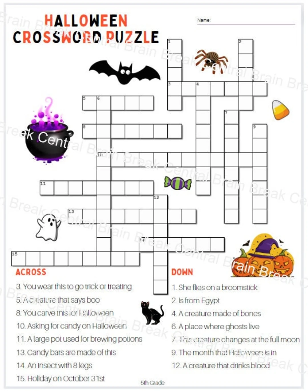 Crossword Puzzle 5th Grade