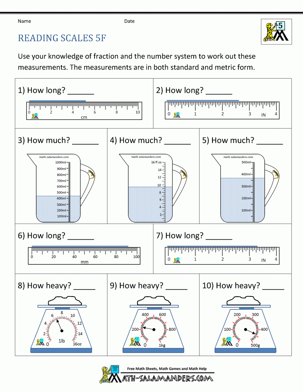 Measuring Tool Worksheets Free Printable