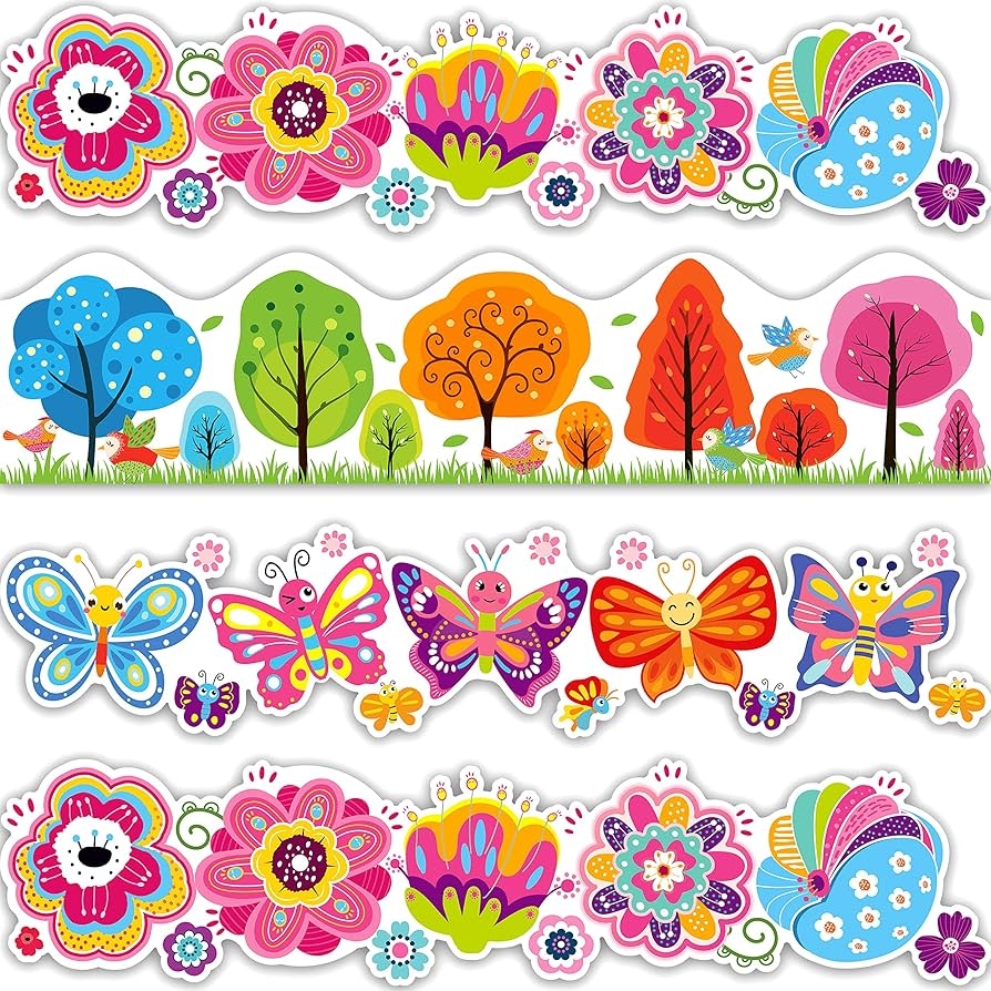 60 Pieces Spring Bulletin Board Border Decoration Colorful Flower 