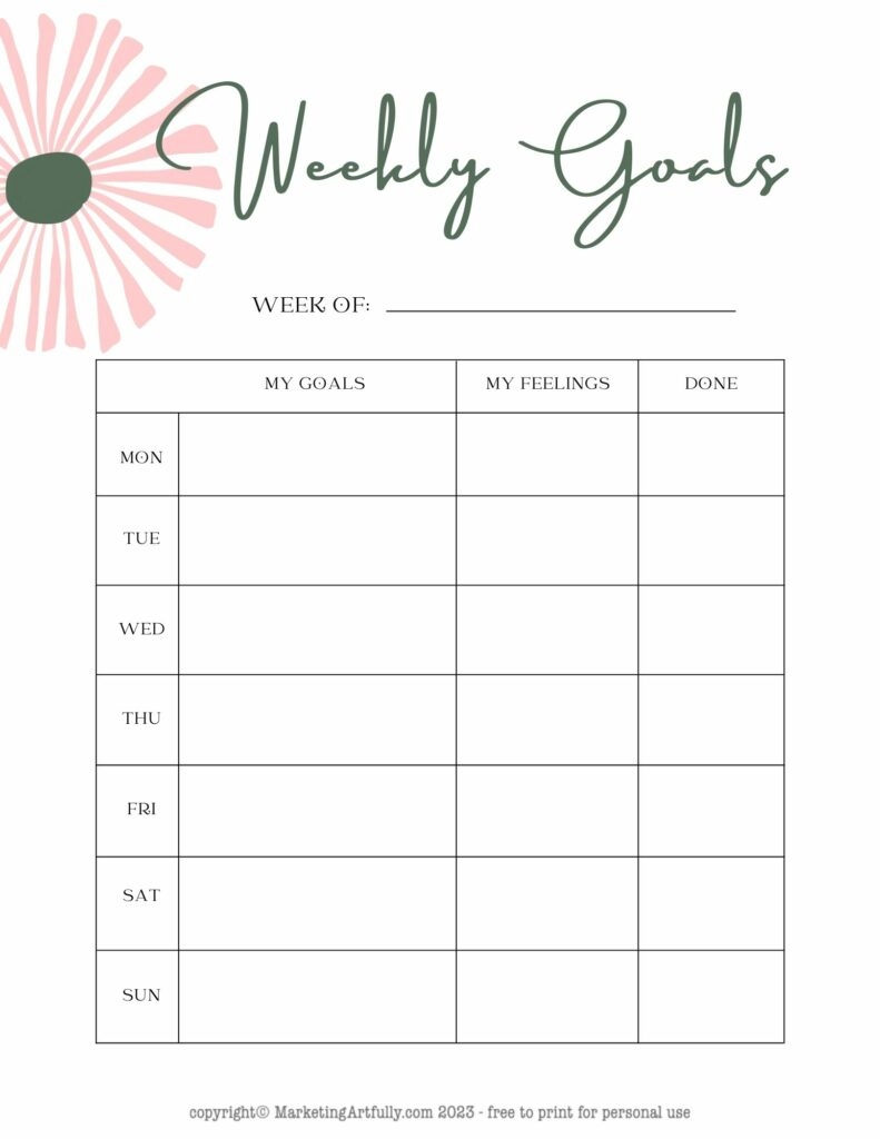 Printable Goals Sheet