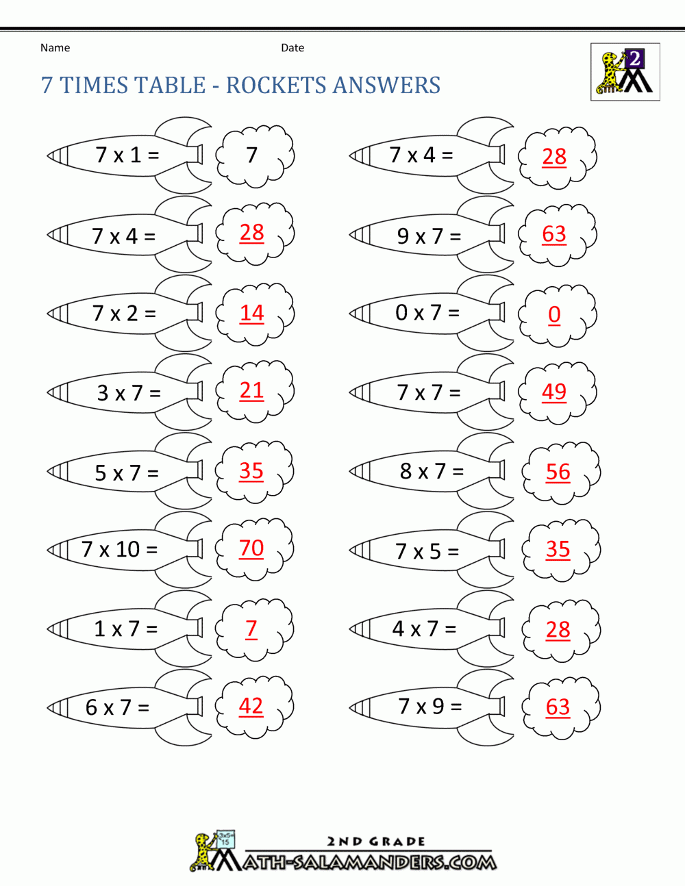 7 Times Tables Worksheets Printable