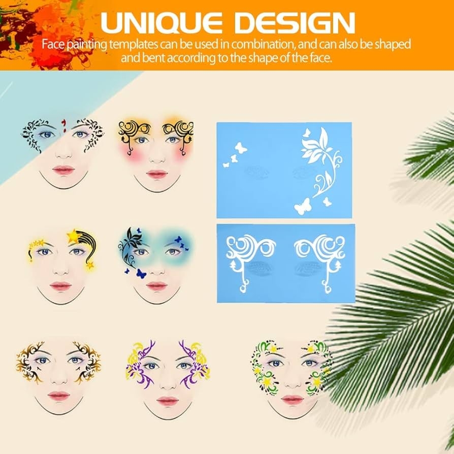 7styles set Reusable Face Paint Stencil Body Painting Template Flower Butterfly Face Design Amazon de Beauty
