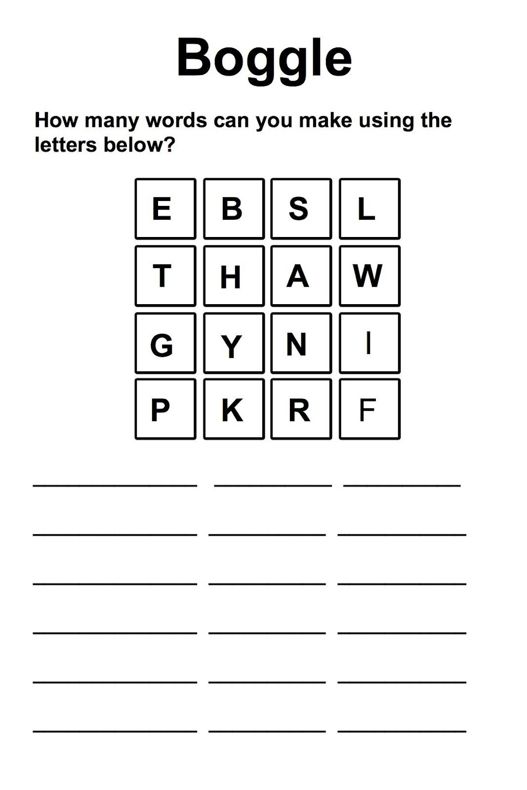 Boggle Brain Busters Printable Puzzles