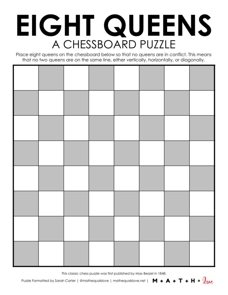 8 Queens Puzzle Free Printable PDF For The Classroom 