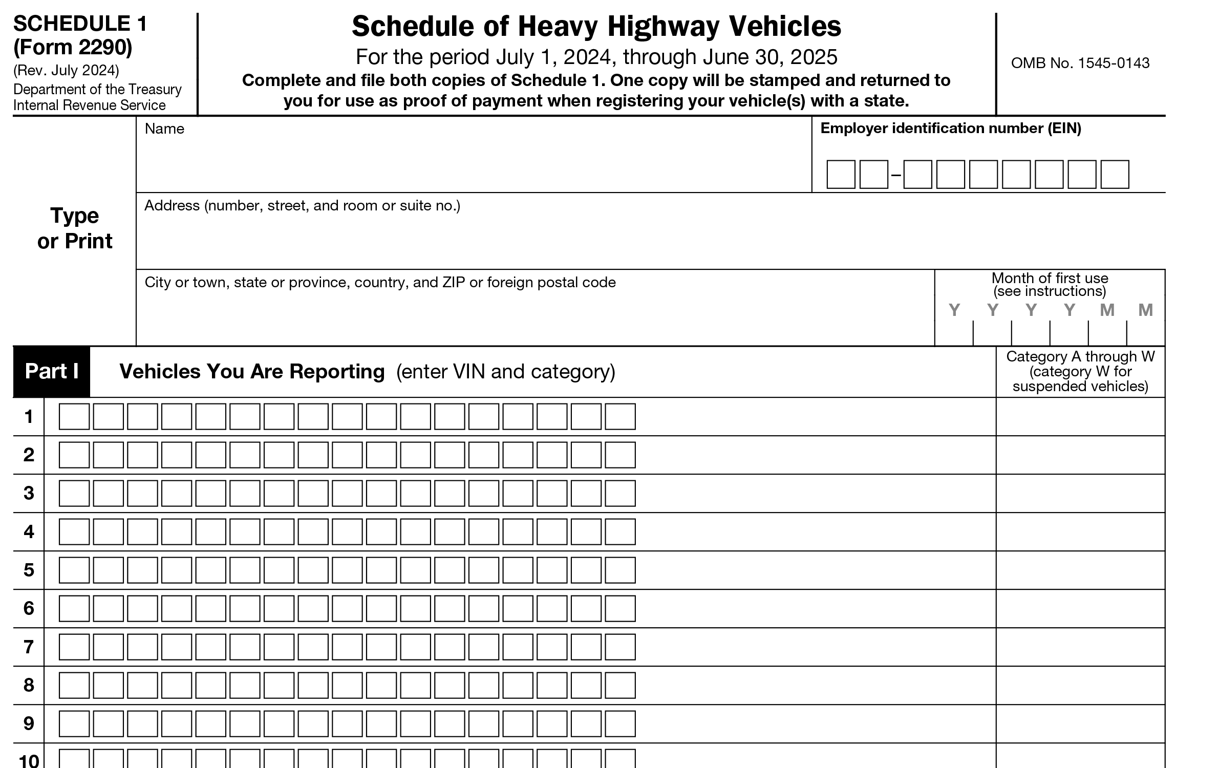 Irs Form 2290 Schedule 1