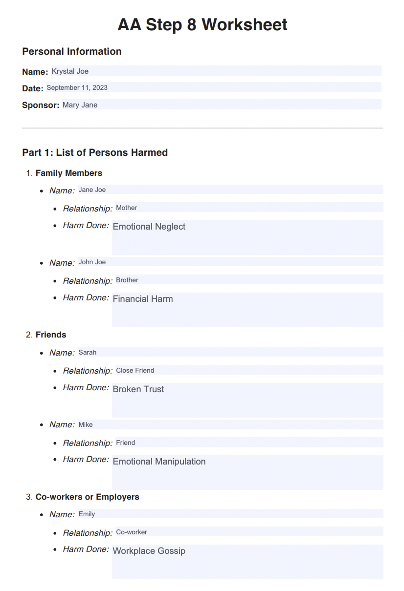 Aa Step 8 Worksheets Printable
