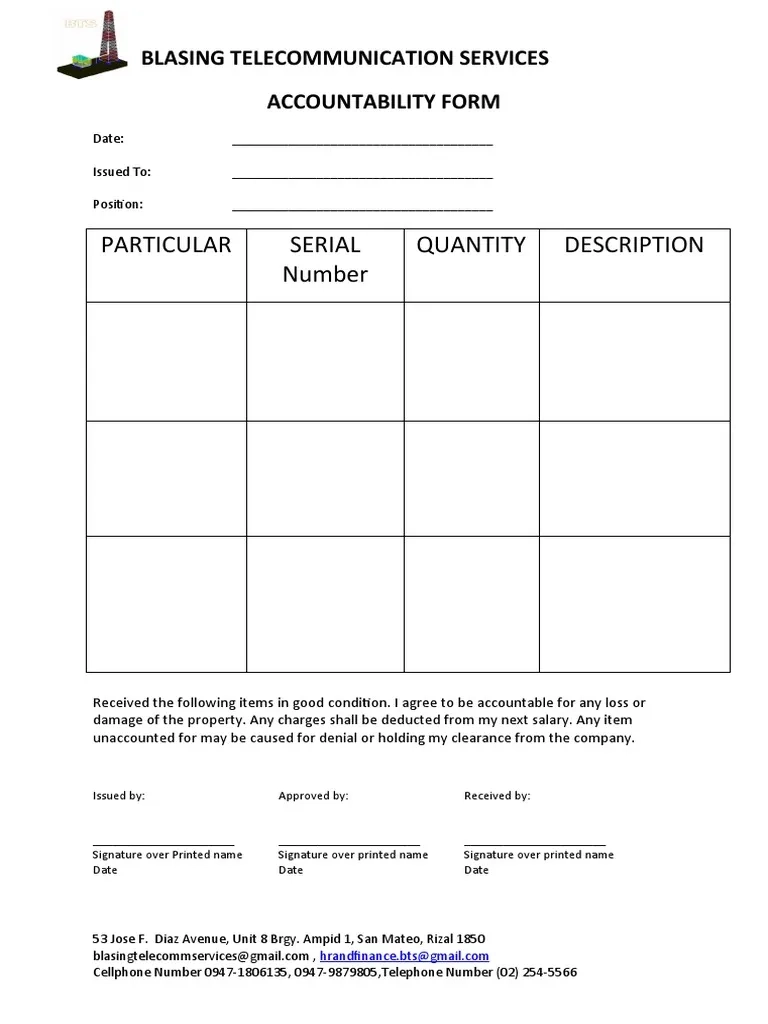 Accountability Form Printable
