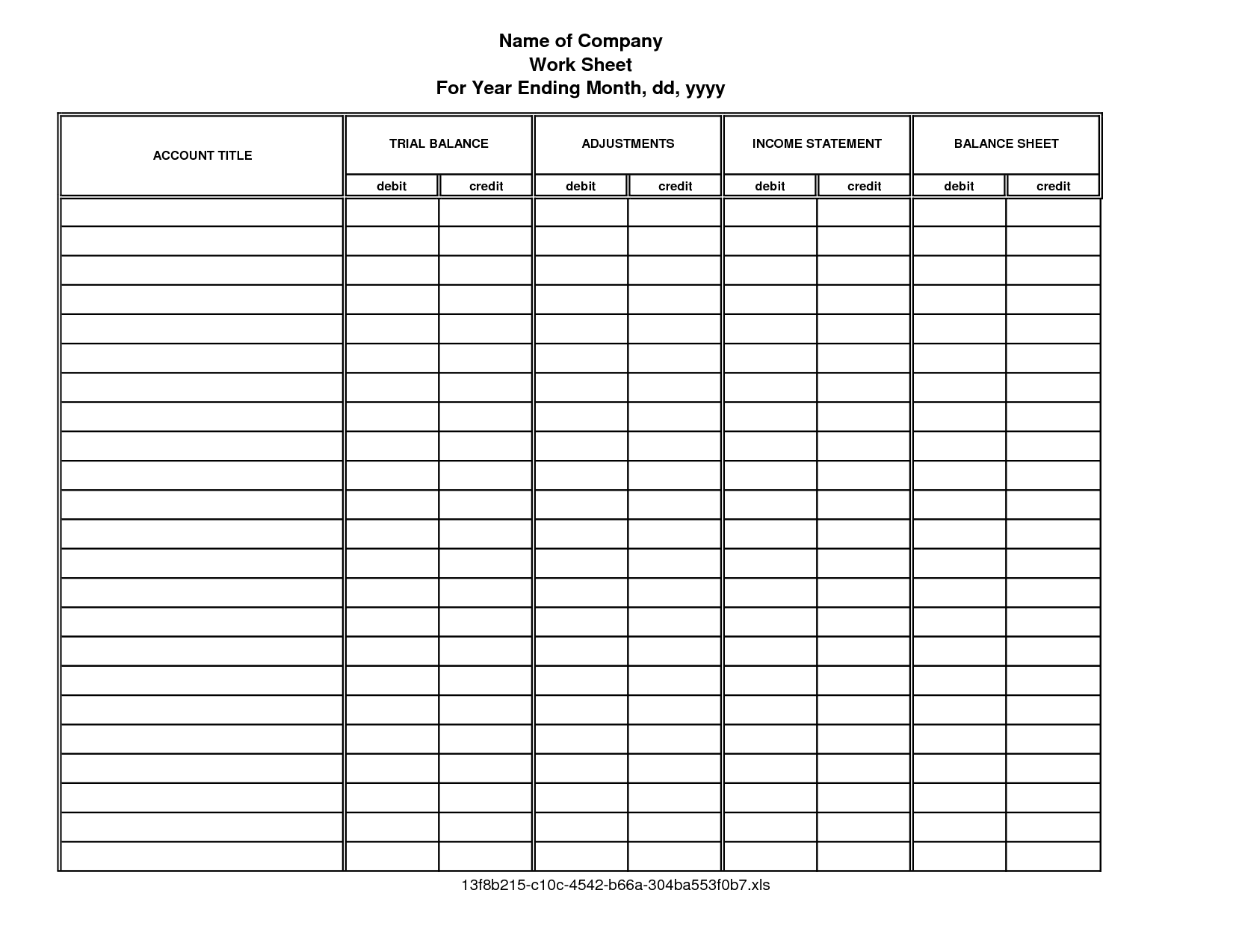 Printable Accounting Worksheet