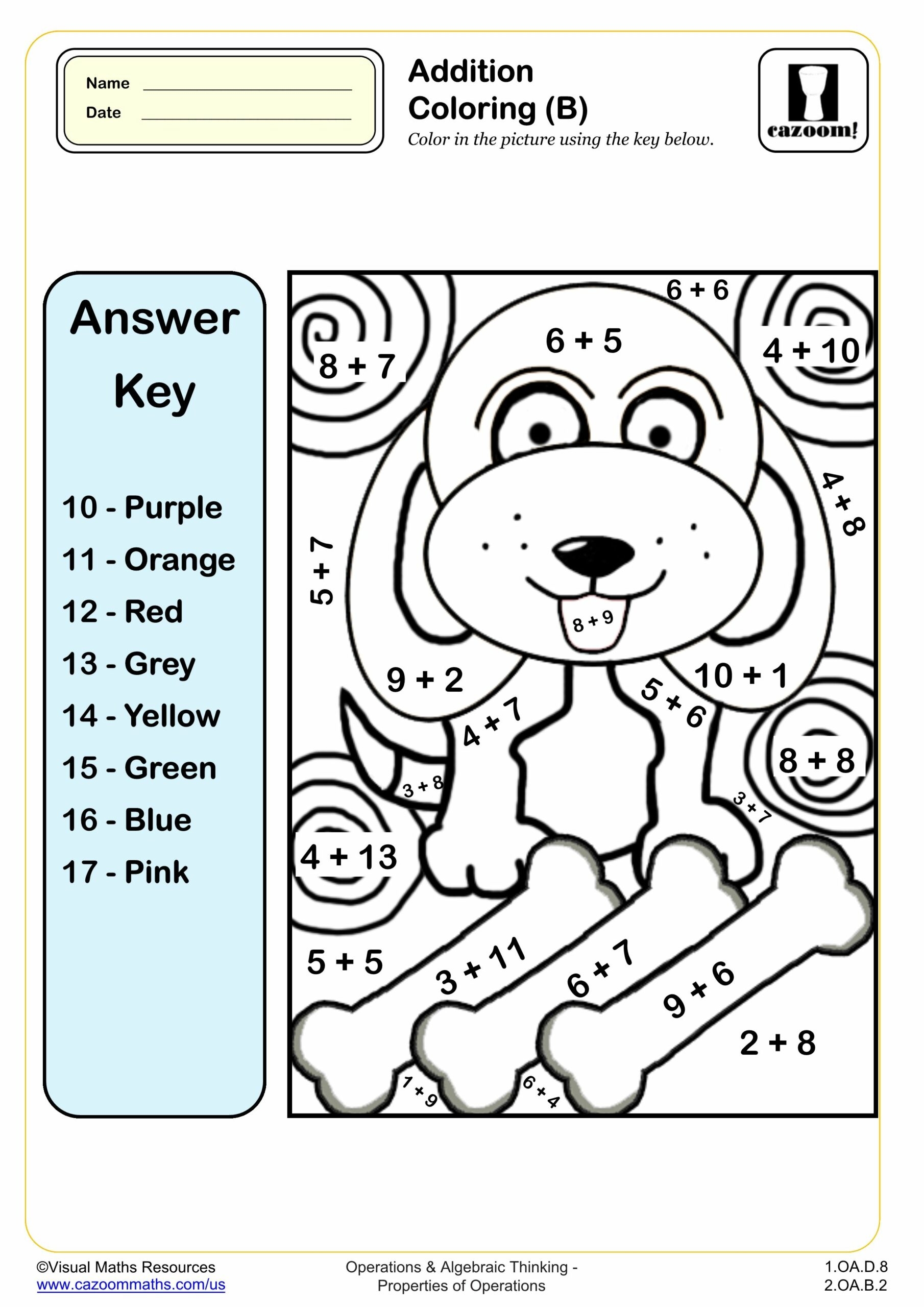 Addition Coloring B PDF Printable Addition Worksheets Cazoom 