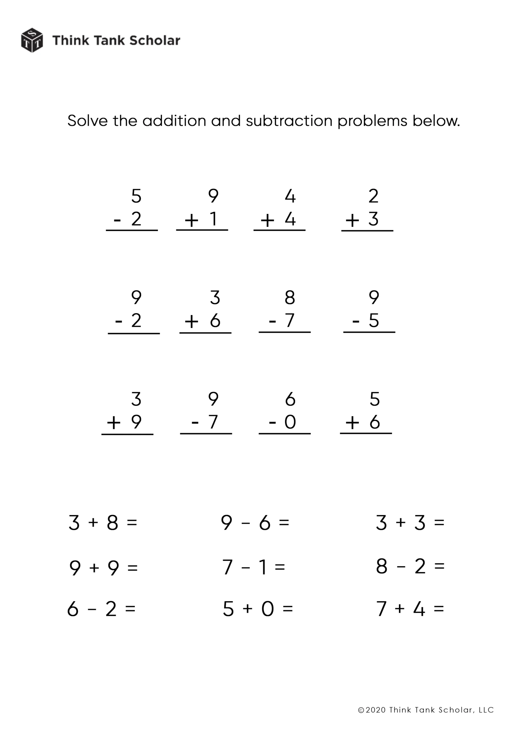 Addition Subtraction Combined Worksheets Printable PDF FREE 