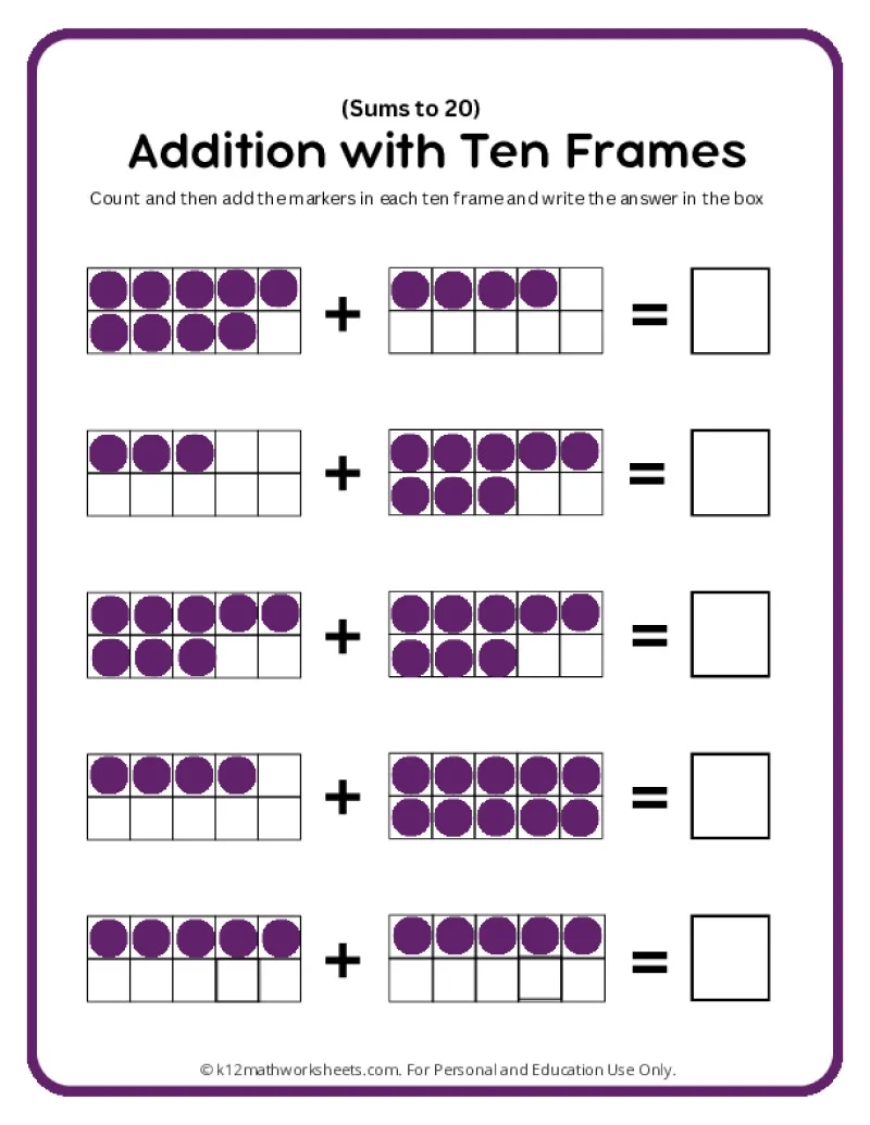Printable Addition Worksheets 1 20