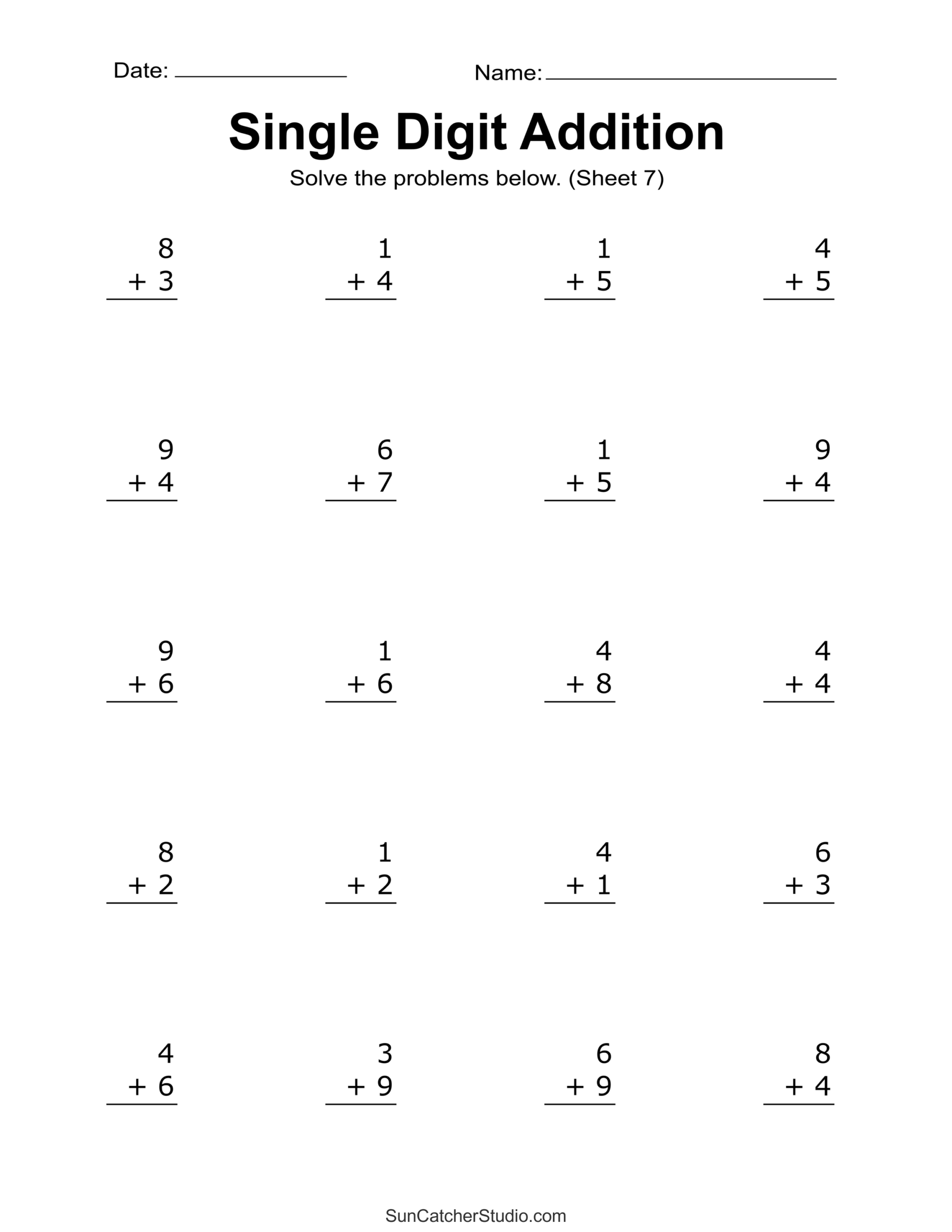 Printable Addition Worksheets Kindergarten