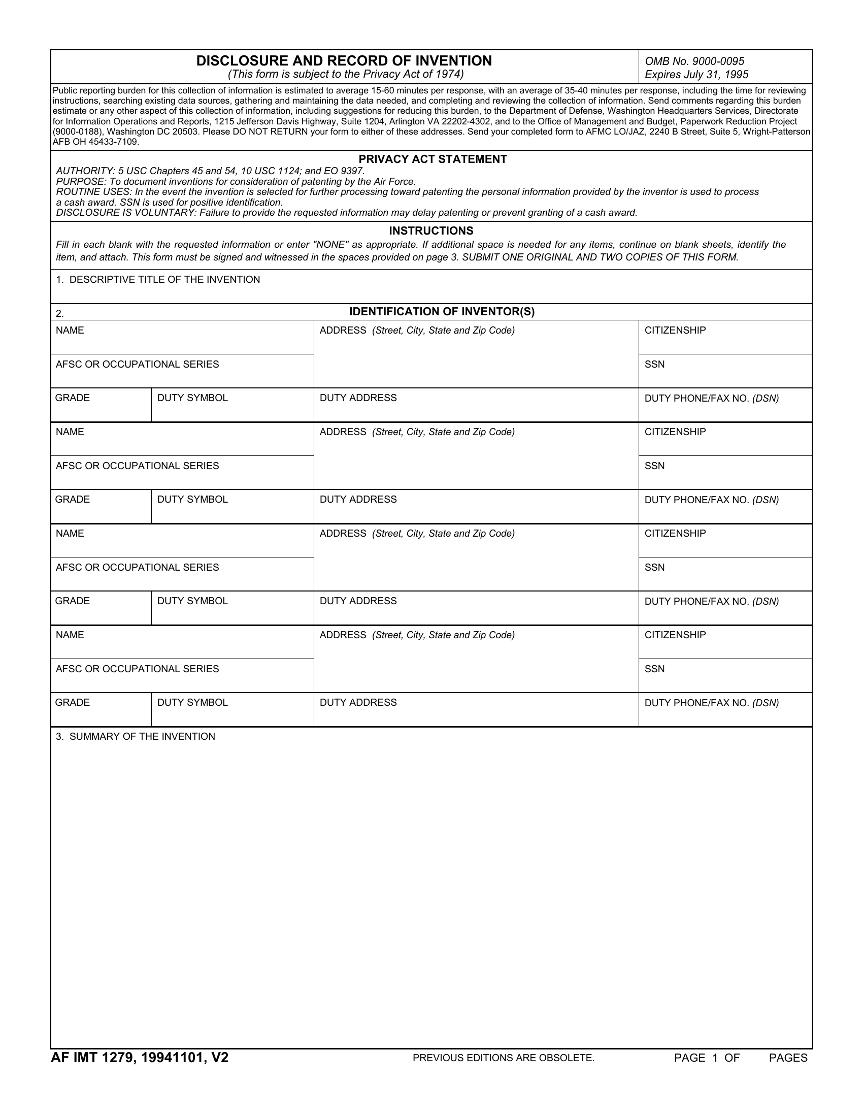 Af Form 2096 Printable