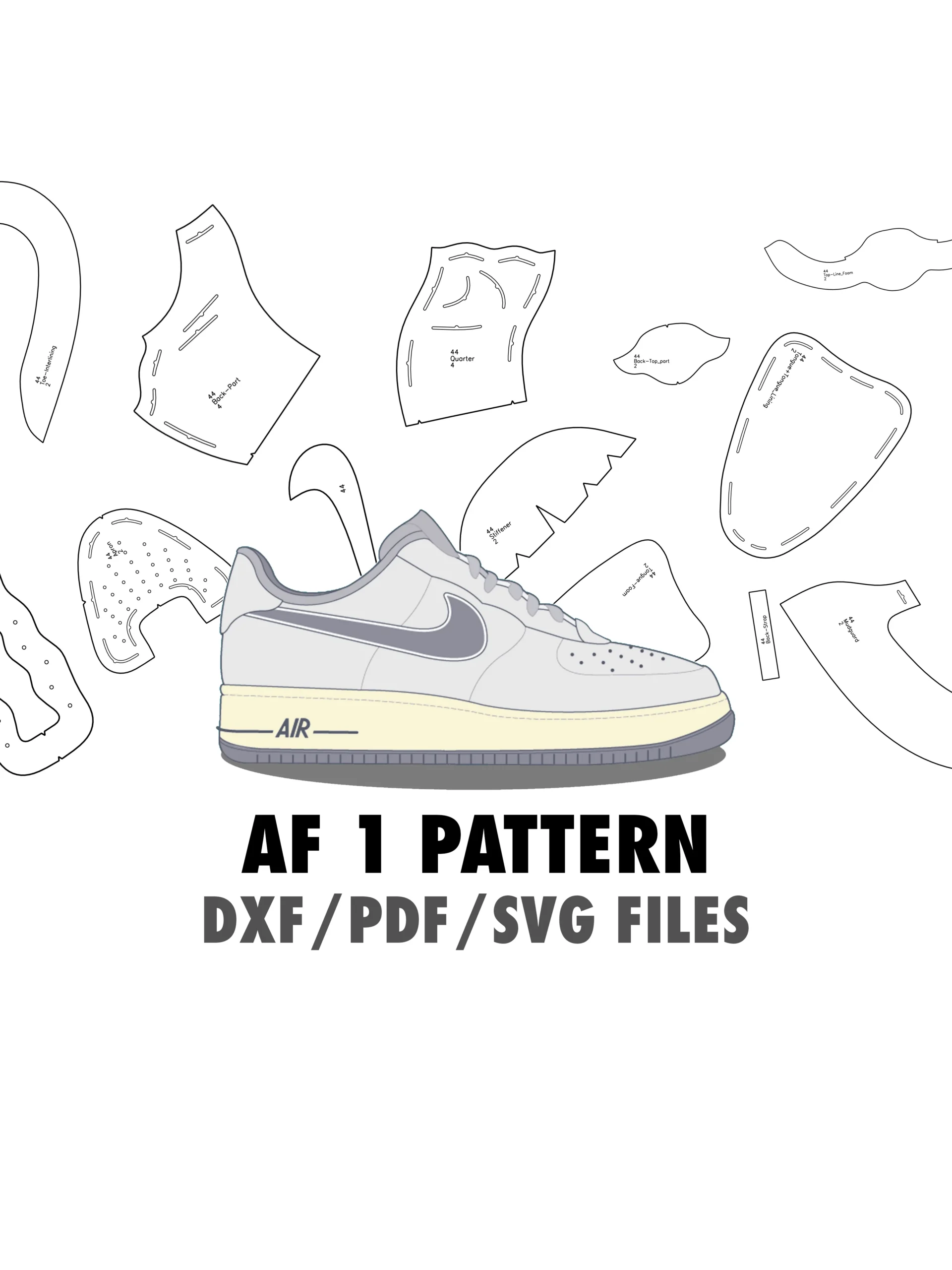 AIR FORCE 1 Digital Pattern PDF DXF SVG Files Sneaker Crafted