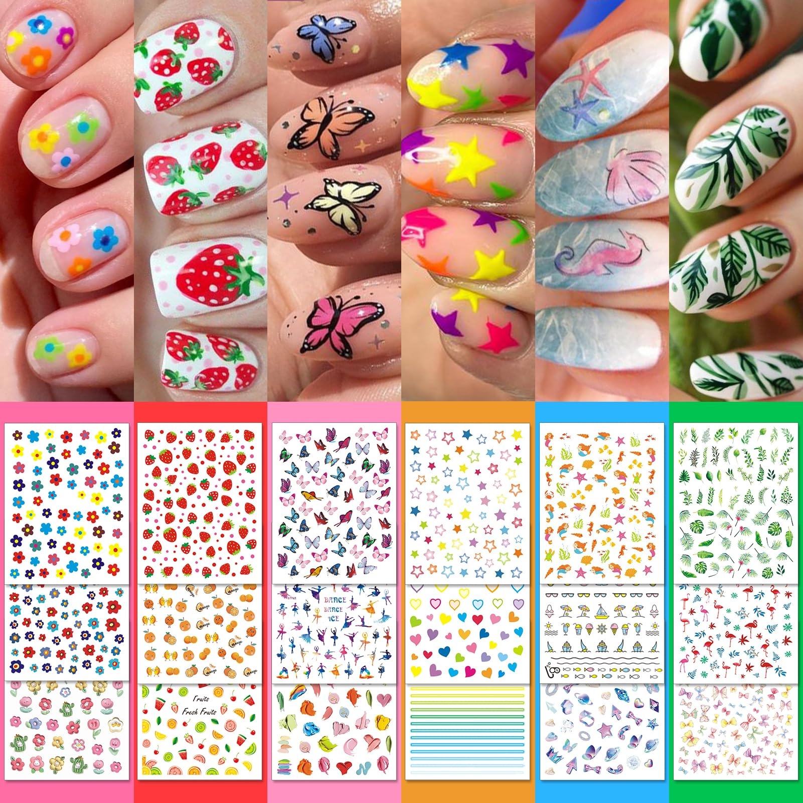 Amazon IDDFEVE 18 Sheets Nail Stickers Cute Nail Decals For 
