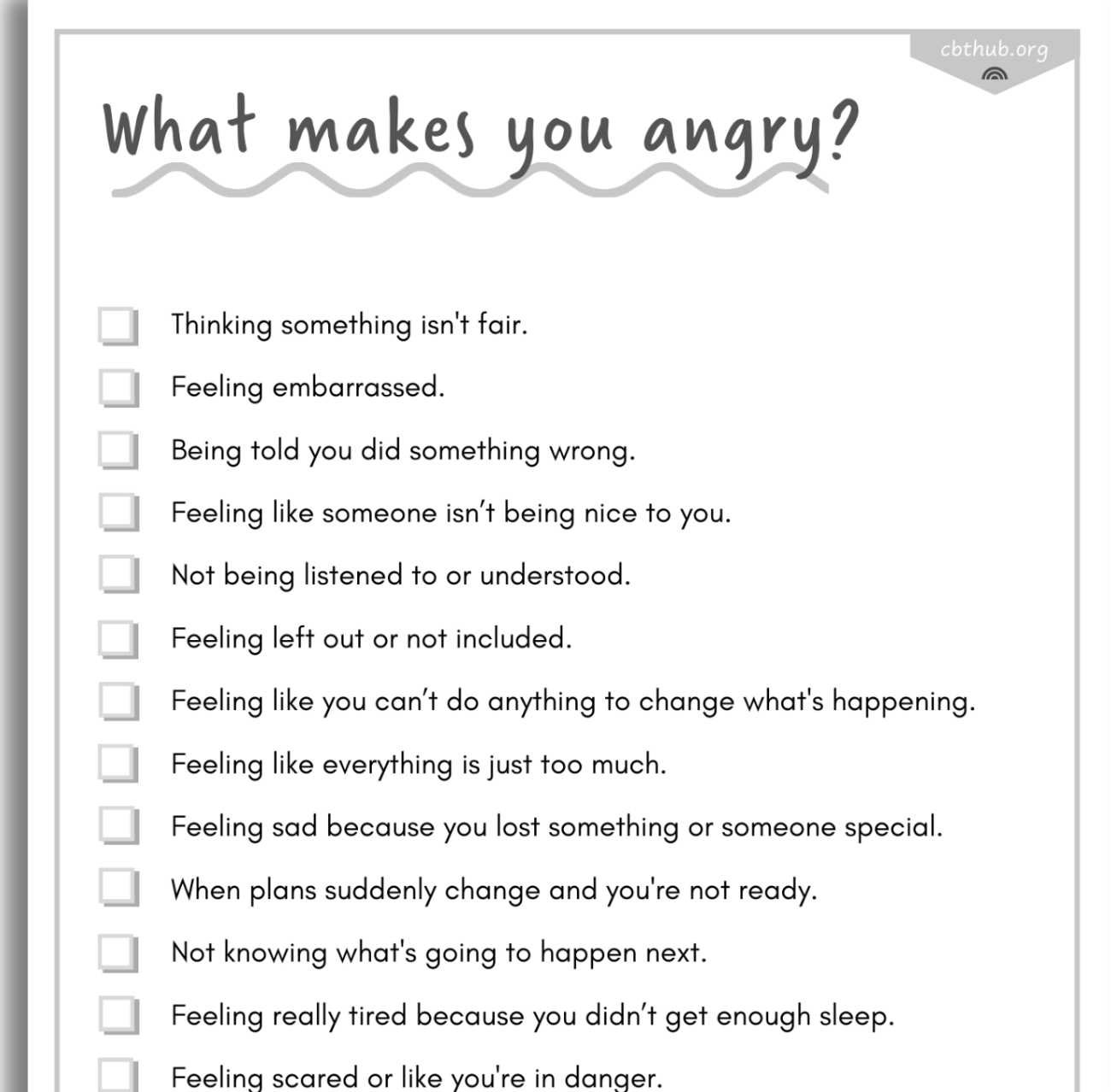 Printable Worksheets On Anger