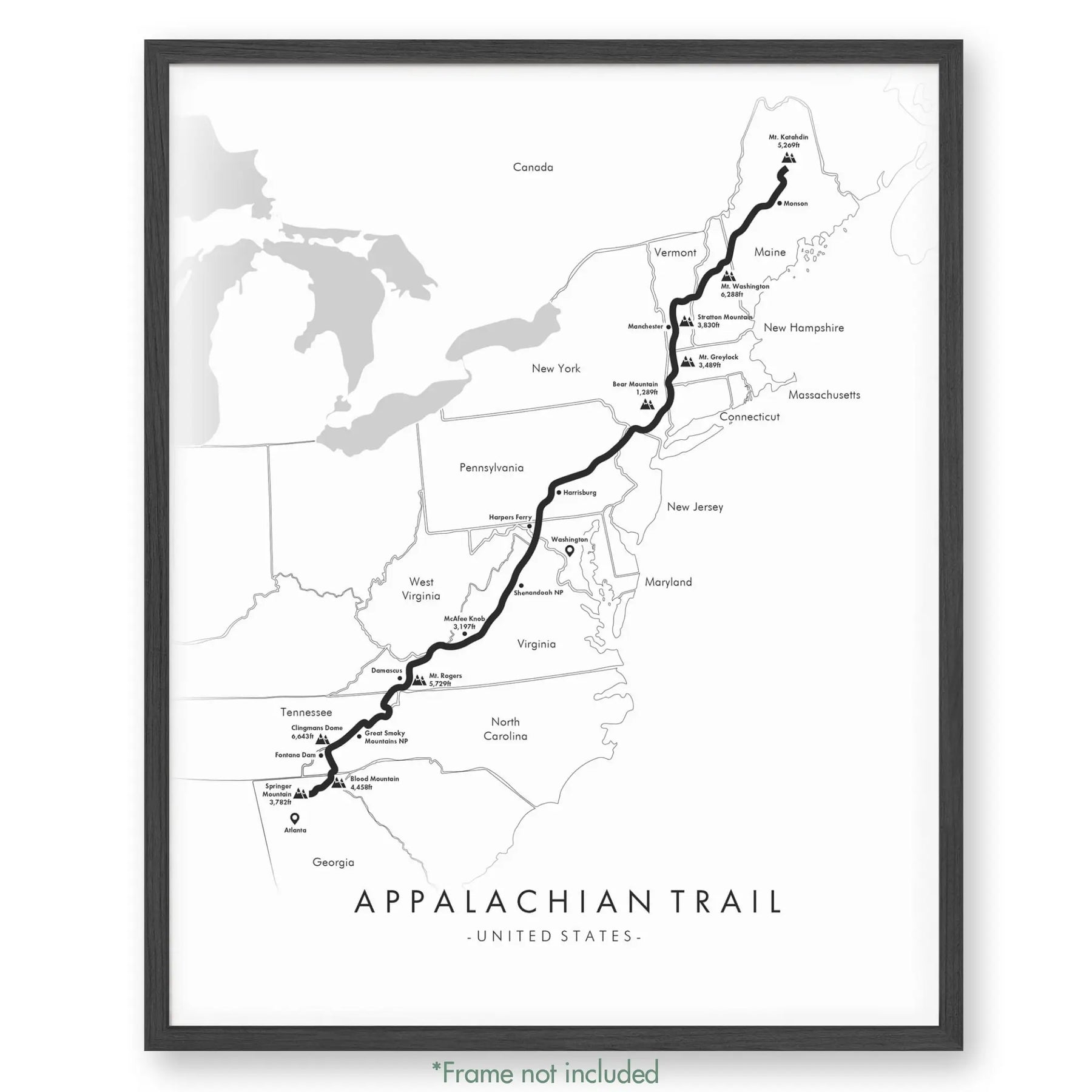 Appalachian Trail Map Appalachian Trail Poster Tell Your Trail 