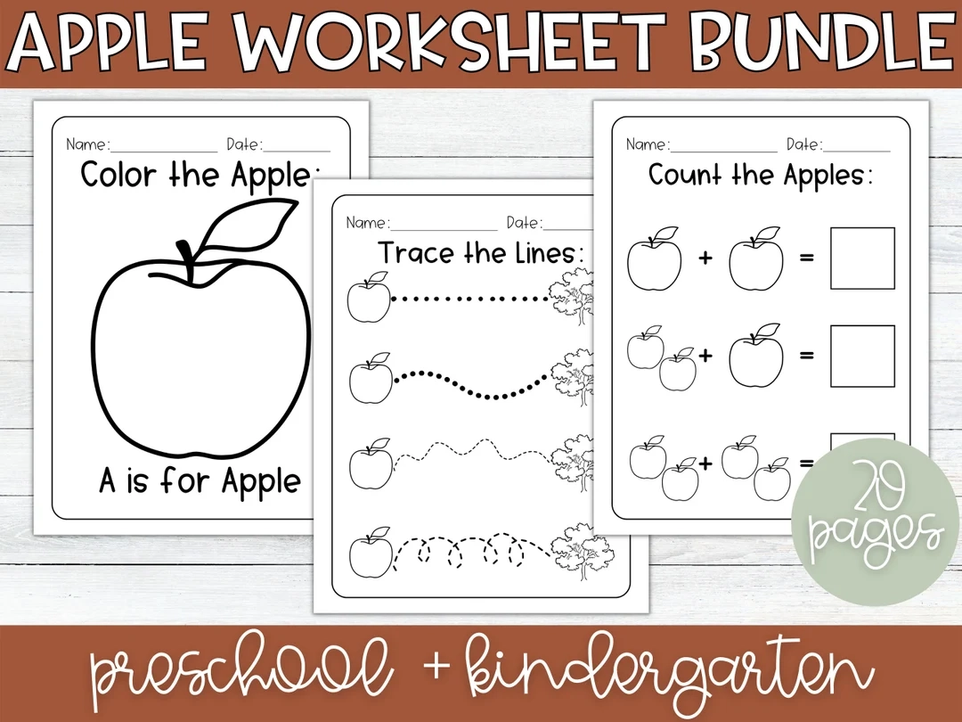 Apple Worksheets Homeschool Worksheet Bundle Preschool 